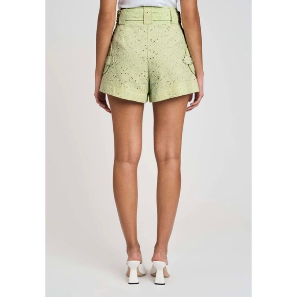 DEREK LAM 10 CROSBY Shorts Womens 10 Matcha Green Monterey Belted Floral Eyelet - Picture 2 of 16